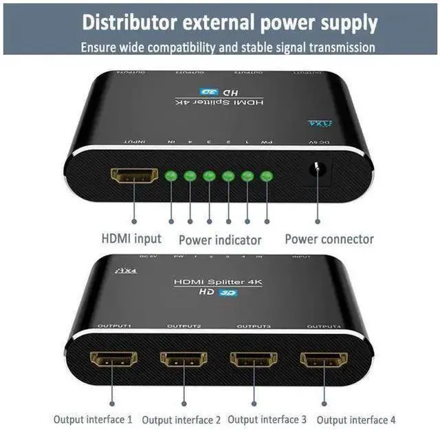 Alt view image 8 of 12 - 1 In 4 Out HDMI Splitter 4K*2K 3D 1x4 HDMI Splitter Full Ultra HD Support 3D & 4K for DVD PS3/4 Blu-Ray Player HDTV eokCXOY