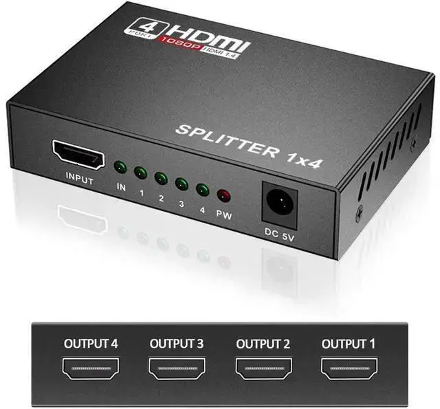Alt view image 8 of 14 - HDMI Splitter 1 in 4 Out, 1x4 HDMI Splitter Audio Video Distributor Box Supports Full HD 1080P 4K/2K and 3D Resolutions Duplicate/Mirror Screen eokCXOY