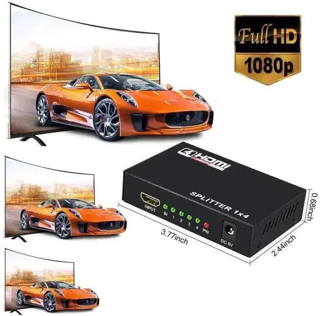 Alt view image 9 of 14 - HDMI Splitter 1 in 4 Out, 1x4 HDMI Splitter Audio Video Distributor Box Supports Full HD 1080P 4K/2K and 3D Resolutions Duplicate/Mirror Screen eokCXOY