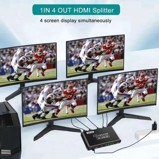 Alt view image 12 of 14 - Aluminum HDMI Splitter 1 in 4 Out, 4K HDMI Splitters for Dual Monitors Supports 3D Full HD 1080P HDMI Spliter HDMI Adapter for TV Compatible for PS4 Fire Stick HDTV(1 Source to 4 Displays) Black