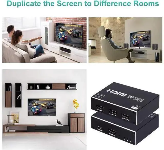 Alt view image 14 of 14 - Hdmi Splitter 1x3, HDMI Splitter 1 in 3 Out, HDMI Splitter Supports Full HD1080P 4K and 3D, Compatible with Xbox PS3/3 Roku Blu-Ray Player HDTV (Included AC Adapter) (Black) eokCXOY