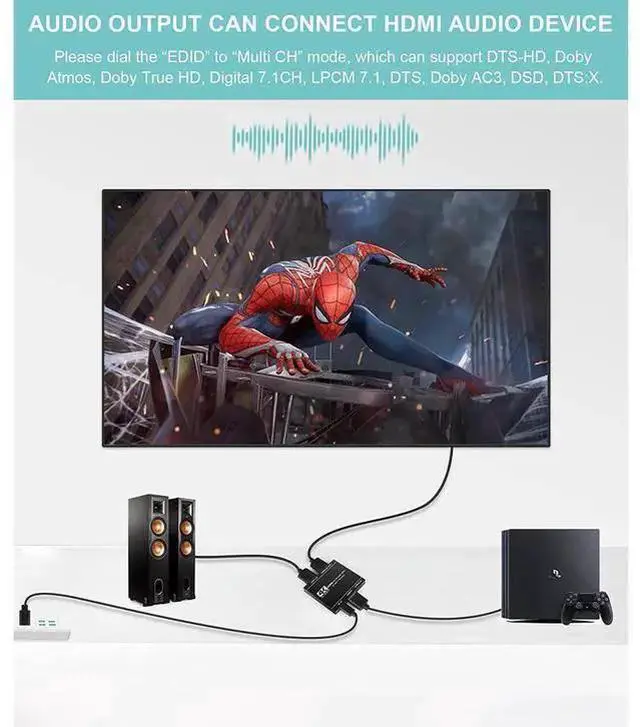 Alt view image 12 of 14 - HDMI Splitter 1 in 2 Out with HDMI Audio Output- 4K Ver HDMI2.0 HDCP2.2, Powered HDMI Splitter Supports 3D 4K@60HZ Full HD1080P for Xbox PS4 PS3 Fire Stick Roku Blu-Ray Player TV eokCXOY