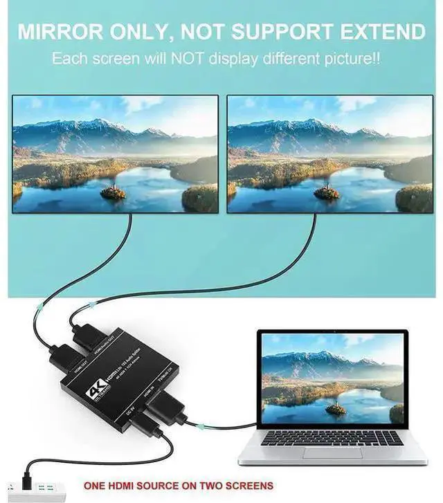 Alt view image 11 of 14 - HDMI Splitter 1 in 2 Out with HDMI Audio Output- 4K Ver HDMI2.0 HDCP2.2, Powered HDMI Splitter Supports 3D 4K@60HZ Full HD1080P for Xbox PS4 PS3 Fire Stick Roku Blu-Ray Player TV eokCXOY