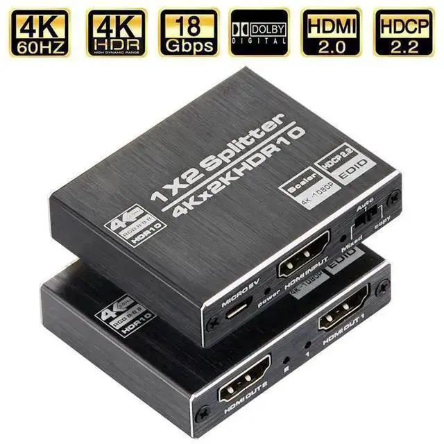 Alt view image 8 of 14 - 4K x 2K@60Hz dmi Splitter 1x2 with EDID, HDMI Splitter 1 in 2 Out, HDMI Splitter Supports Full HD1080P 4K and 3D, Compatible with Xbox PS3/4 Roku Blu-Ray Player HDTV (Black) eokCXOY