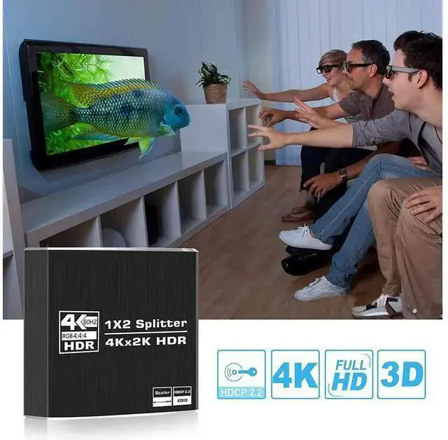 Alt view image 12 of 14 - 4K x 2K@60Hz dmi Splitter 1x2 with EDID, HDMI Splitter 1 in 2 Out, HDMI Splitter Supports Full HD1080P 4K and 3D, Compatible with Xbox PS3/4 Roku Blu-Ray Player HDTV (Black) eokCXOY