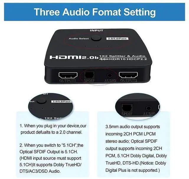 Alt view image 11 of 14 - 4K@60Hz HDMI Splitter 1 in 2 Out, 2 Way HDMI Splitter for Dual Monitors, 1x2 HDMI 2.0 Splitter Video Distributor Mirror Only, Support Full HD 1080P 3D HDCP1.4 eokCXOY