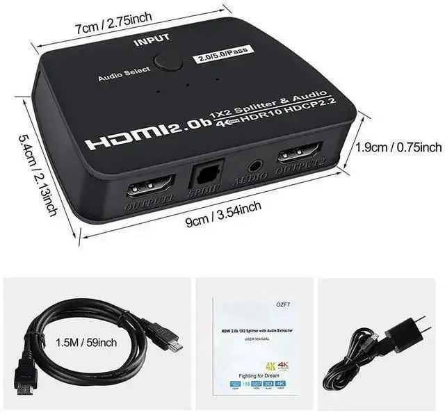 Alt view image 14 of 14 - 4K@60Hz HDMI Splitter 1 in 2 Out, 2 Way HDMI Splitter for Dual Monitors, 1x2 HDMI 2.0 Splitter Video Distributor Mirror Only, Support Full HD 1080P 3D HDCP1.4 eokCXOY