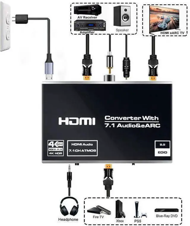 Alt view image 6 of 10 - Torpedo Nova HDMI eARC Audio Extractor, 7.1CH Dolby Atmos, 4K@60Hz HDR, HDCP 2.2, Optical/Coaxial/3.5mm/HDMI Audio Output