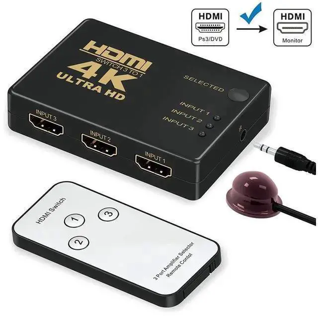 Alt view image 8 of 14 - 4K@30Hz HDMI Switch 3x1 3 in 1 Out 4K HDMI Switch with IR Remote Support 4K@30HZ 3D HD1080P,HDR,Full HD,3D,1080P For HDTV DVD TV BOX Z2 eokCXOY