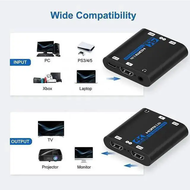 Alt view image 7 of 10 - HDMI 2.0b Splitter 1x2 - 4K@60Hz 1 in 2 Out HDCP 2.2 Compliant, HDR, 3D, 18Gbps, Audio Extractor, Support Dolby TrueHD, DTS-HD, for Home Theater & Gaming