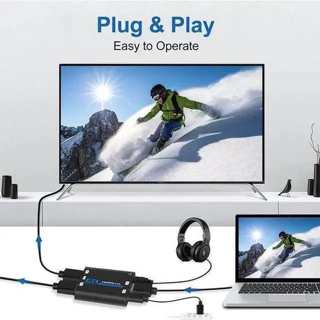 Alt view image 8 of 10 - HDMI 2.0b Splitter 1x2 - 4K@60Hz 1 in 2 Out HDCP 2.2 Compliant, HDR, 3D, 18Gbps, Audio Extractor, Support Dolby TrueHD, DTS-HD, for Home Theater & Gaming