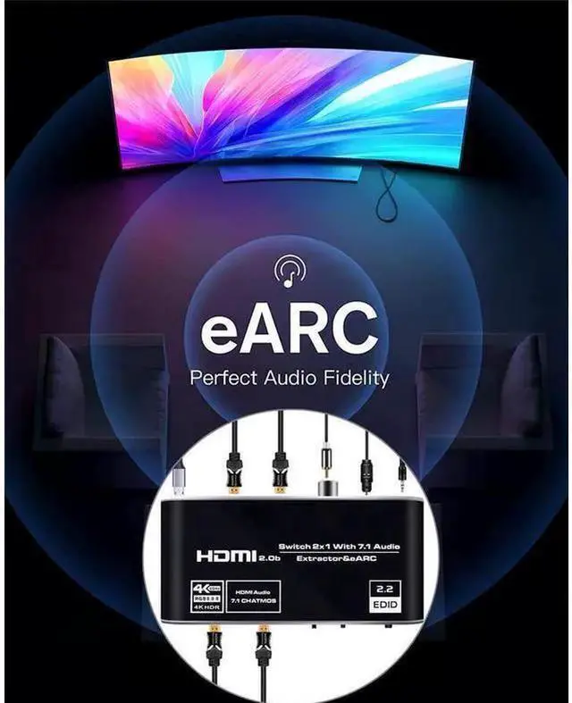 Alt view image 13 of 14 - HDMI Splitter Audio Extractor with Remote Control , 4k@60Hz 2 in 1 out with Optical Toslink SPDIF + Coaxial + 3.5mm Audio Out Supports Auto Scaling, HDCP2.3, HDMI2.0b eokCXOY