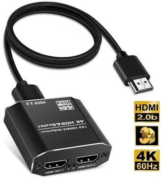 Alt view image 9 of 14 - HDMI 2.0 Splitter 1x2, 4K@60Hz 4:4:4 Scaler with HDCP 2.2 Bypass, HDR10 Supported, 1 in 2 Out Duplicate/Mirror Display for Dual Monitors
