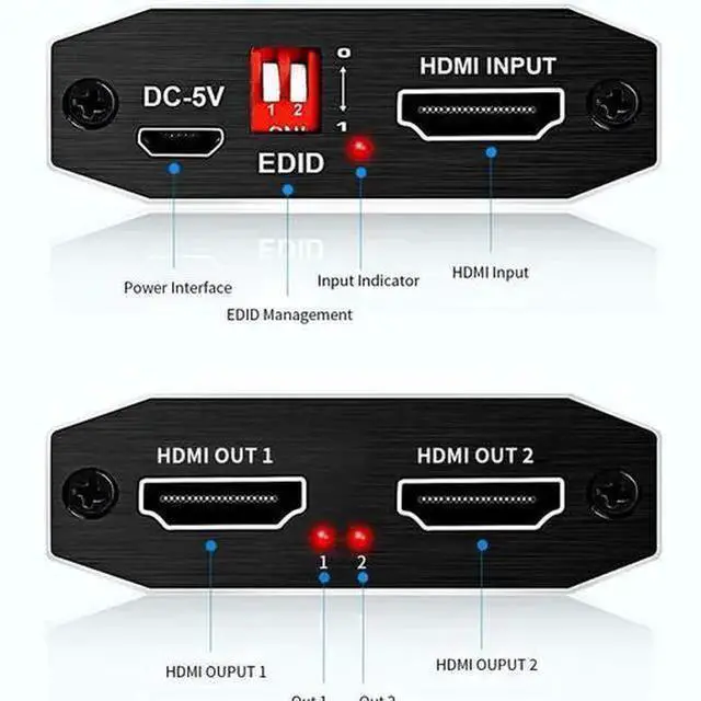 Alt view image 10 of 14 - HDMI 2.0 Splitter 1x2, 4K@60Hz 4:4:4 Scaler with HDCP 2.2 Bypass, HDR10 Supported, 1 in 2 Out Duplicate/Mirror Display for Dual Monitors