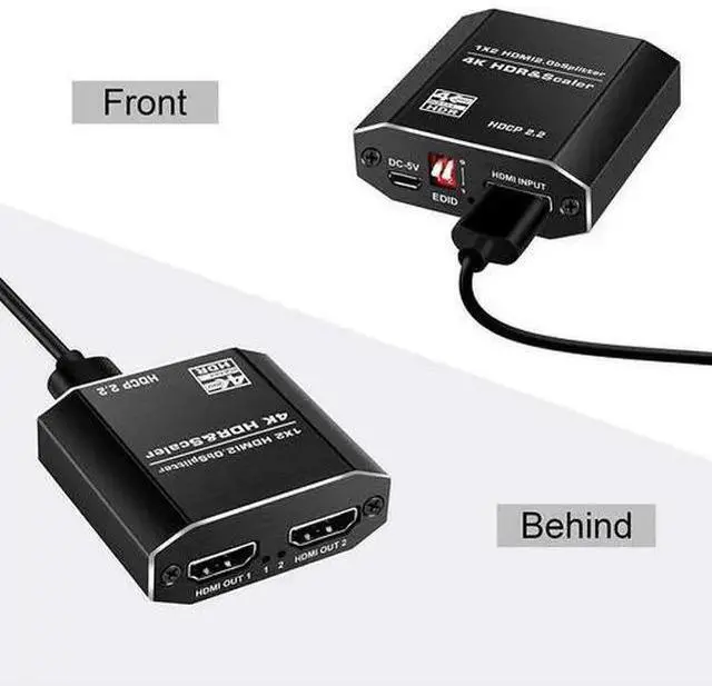 Alt view image 12 of 14 - HDMI 2.0 Splitter 1x2, 4K@60Hz 4:4:4 Scaler with HDCP 2.2 Bypass, HDR10 Supported, 1 in 2 Out Duplicate/Mirror Display for Dual Monitors