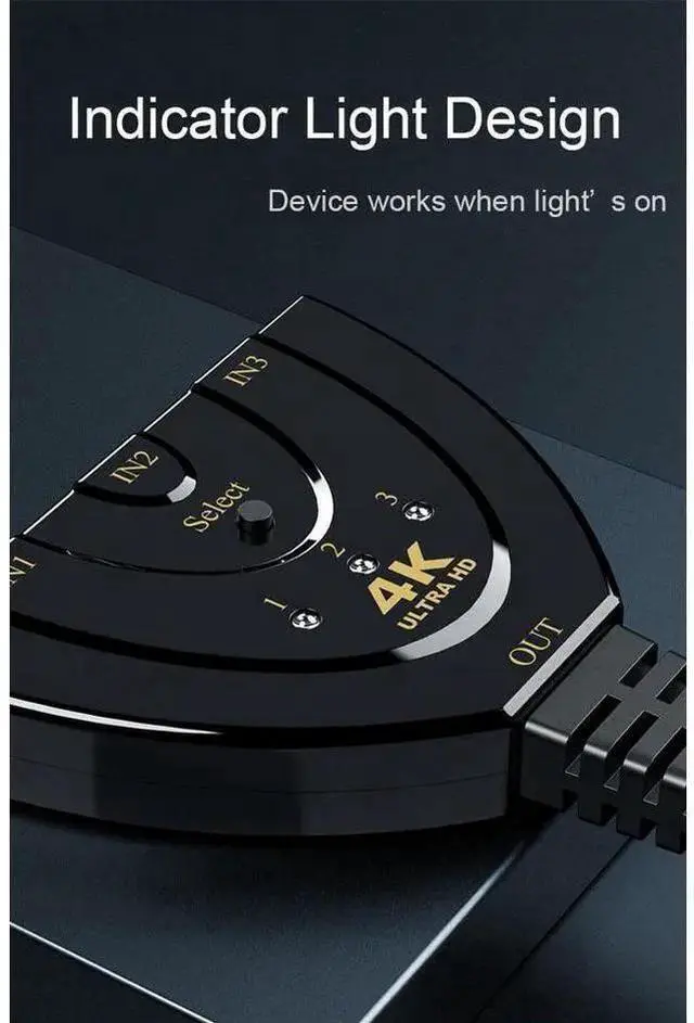 Alt view image 12 of 14 - HDMI Switch, 4K HDMI Splitter 3 in 1 Out,3 Port HDMI Switch 3x1 Switch Splitter with Pigtail Cable Supports Full HD 4K 1080P 3D Player eokCXOY
