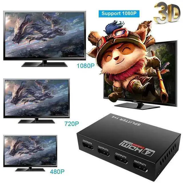 Alt view image 10 of 14 - HDMI Splitter 1 in 4 Out V1.4 Powered 1x4 Ports Box Supports 4K @30Hz Full Ultra HD 1080P 3D Compatible with PC STB Xbox PS4 Fire Stick Roku Blu-Ray Player TV HDTV (1 Input to 4 Outputs) eokCXOY