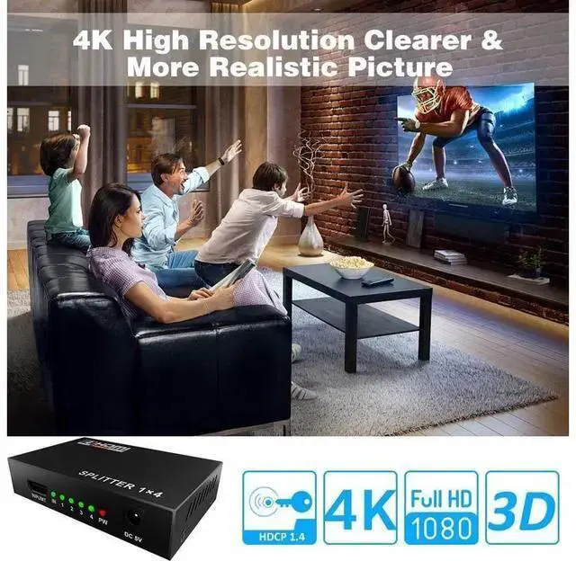 Alt view image 13 of 14 - HDMI Splitter 1 in 4 Out V1.4 Powered 1x4 Ports Box Supports 4K @30Hz Full Ultra HD 1080P 3D Compatible with PC STB Xbox PS4 Fire Stick Roku Blu-Ray Player TV HDTV (1 Input to 4 Outputs) eokCXOY