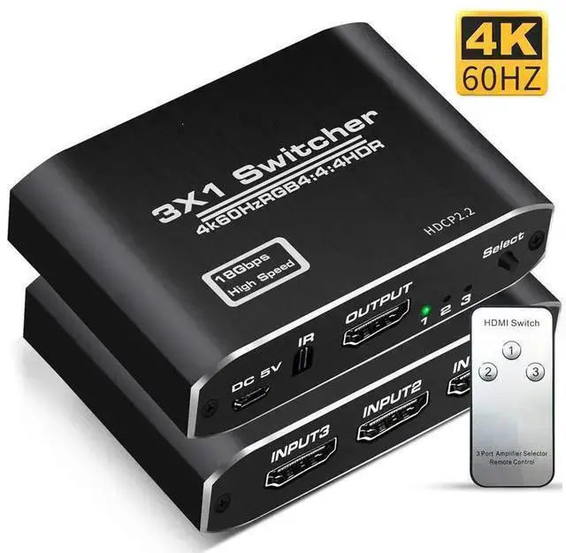 Alt view image 8 of 14 - 3x1 HDMI Splitter Aluminum HDMI Switch 3 in 1 Out with IR Remote Control, Supports 4k@60HZ 3D HD1080P, HDMI Switcher for PS3 PS4 Pro TV eokCXOY