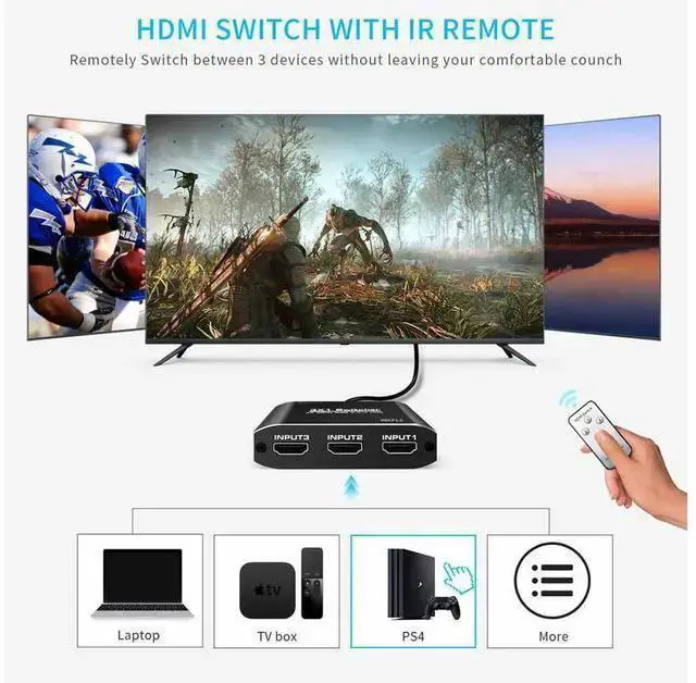 Alt view image 11 of 14 - 3x1 HDMI Splitter Aluminum HDMI Switch 3 in 1 Out with IR Remote Control, Supports 4k@60HZ 3D HD1080P, HDMI Switcher for PS3 PS4 Pro TV eokCXOY