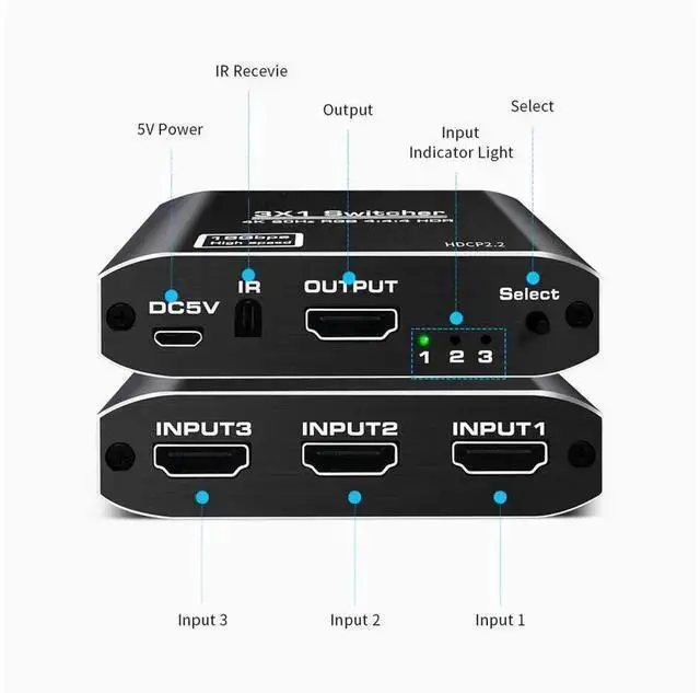Alt view image 12 of 14 - 3x1 HDMI Splitter Aluminum HDMI Switch 3 in 1 Out with IR Remote Control, Supports 4k@60HZ 3D HD1080P, HDMI Switcher for PS3 PS4 Pro TV eokCXOY