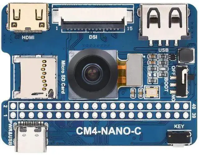 Main image of WISDUM Waveshare Nano Base Board C Type Compatible with Raspberry Pi Compute Module 4 Same Size As The CM4 Onboard 8MP Camera