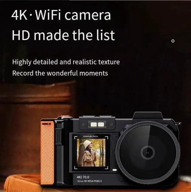 Alt view image 5 of 7 - 4K 70MP Dual-Screen WiFi DSLR Camera 3.54" + 1.54" Screens, Selfie, Entry-Level, Autofocus, 512GB Support Deep Black