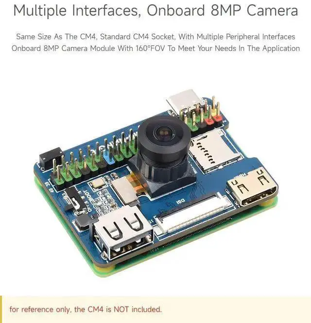 Alt view image 4 of 5 - WISDUM Waveshare Nano Base Board C Type Compatible with Raspberry Pi Compute Module 4 Same Size As The CM4 Onboard 8MP Camera