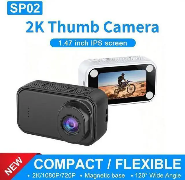 Alt view image 10 of 10 - SP02 2K Thumb Camera Magnetic Portable, 1.47" IPS Screen, Loop Recording, 120° Wide Angle, Sports Action Camera for Motorcycle/Bicycle/Vlog