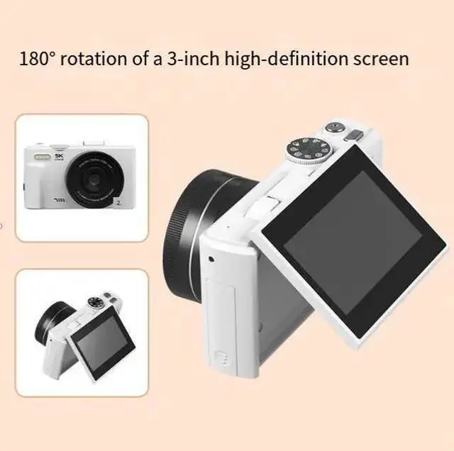 Alt view image 6 of 8 - Retro 5K Mirrorless Digital Camera 3" Flip Screen, 75MP, Autofocus, 28 Filters, Student/Selfie/Home Camera, 32GB Card Included