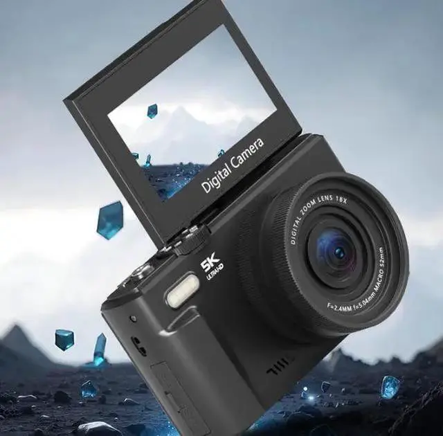 Alt view image 8 of 8 - Retro 5K Mirrorless Digital Camera 3" Flip Screen, 75MP, Autofocus, 28 Filters, Student/Selfie/Home Camera, 32GB Card Included