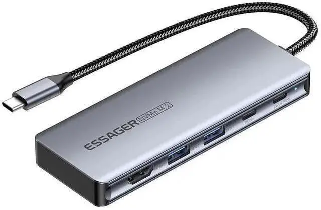 Alt view image 8 of 14 - Essager USB-C Hub with M.2 SSD Hard Drive Enclosure, 6/7-in-1 Multiport Adapter, PD100W Fast Charging, USB 3.2 10Gbps, HDMI 4K, Type-C Adapter for MacBook Pro, MacBook Air, PC Laptops
