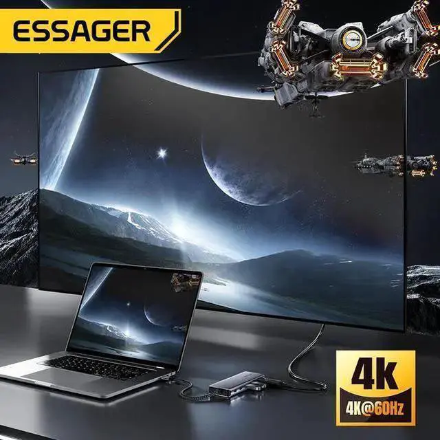 Alt view image 11 of 14 - Essager USB-C Hub with M.2 SSD Hard Drive Enclosure, 6/7-in-1 Multiport Adapter, PD100W Fast Charging, USB 3.2 10Gbps, HDMI 4K, Type-C Adapter for MacBook Pro, MacBook Air, PC Laptops
