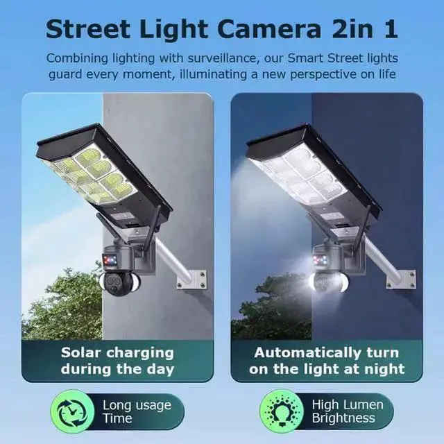 Alt view image 7 of 10 - 4G Solar Street Light Security Camera 6MP Night Vision, Dual-Lens, Outdoor, Motion-Activated Light, 12X Zoom