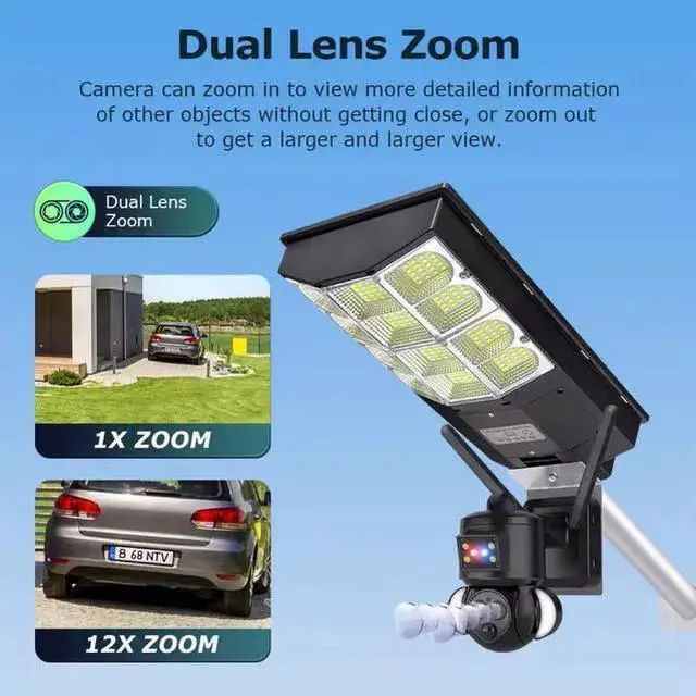 Alt view image 9 of 10 - 4G Solar Street Light Security Camera 6MP Night Vision, Dual-Lens, Outdoor, Motion-Activated Light, 12X Zoom