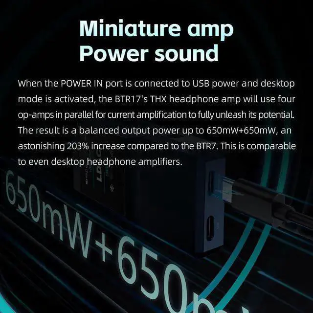 Alt view image 14 of 14 - BTR17 Bluetooth 5.4 USB DAC AMP with LDAC, aptX Lossless. Dual ES9069Q, 10-Band PEQ, THX AAA 78+amps 3.5mm Unbalanced & 4.4mm Balanced (Blue)