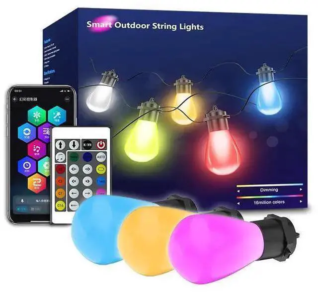 Alt view image 4 of 6 - Tuya Smart WiFi RGBIC LED String Light, 15M 20LEDs Globe Bulbs Outdoor Waterproof, Music Sync, APP+IR Remote Control Bluetooth BLE Smart String Light for Garden, Patio, Party, Christmas