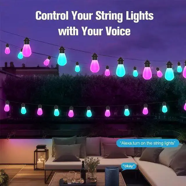 Alt view image 5 of 6 - Tuya Smart WiFi RGBIC LED String Light, 15M 20LEDs Globe Bulbs Outdoor Waterproof, Music Sync, APP+IR Remote Control Bluetooth BLE Smart String Light for Garden, Patio, Party, Christmas