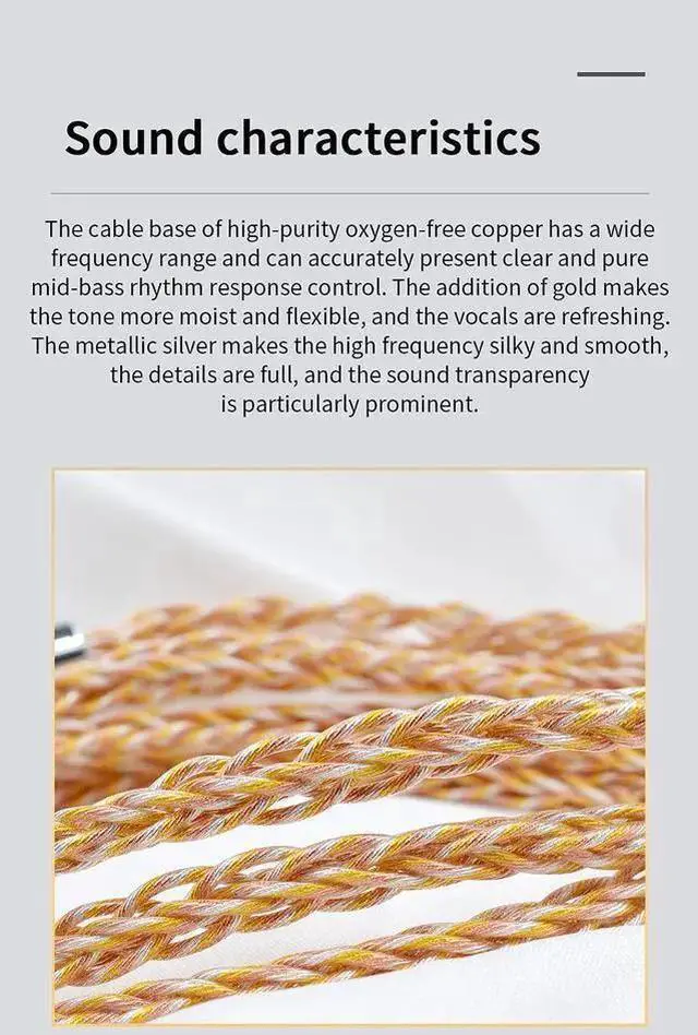 Alt view image 11 of 14 - Gold Silver Plated IEM Cable, Upgrade Headphone Wire for ZS10 PRO/ZSN Pro X/ZSN PRO/ZSX/ZSN/AS12/AS16/ZAX/DQ6 C12/CA16/CA4/NRA