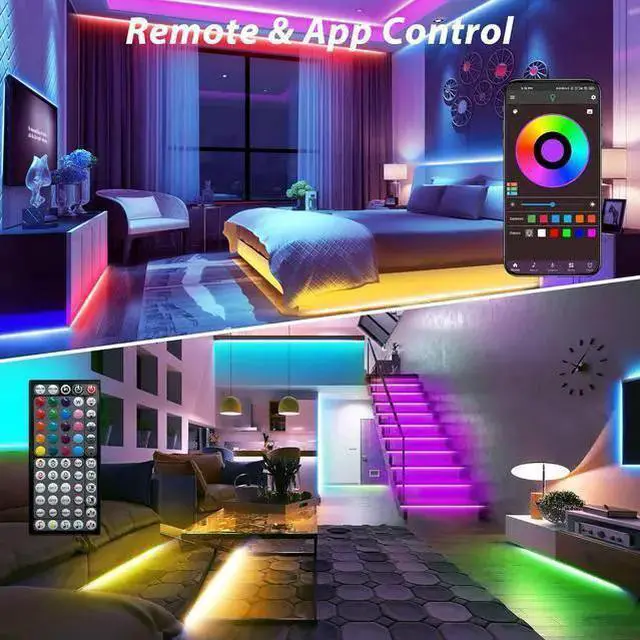 Alt view image 12 of 14 - Ledagic Led Lights for Bedroom 150 ft (2 Rolls of 75ft), Music Sync RGB Led Strip Lights with Remote App Control, Color Changing Led Lights for Room Home Kitchen Party Decor