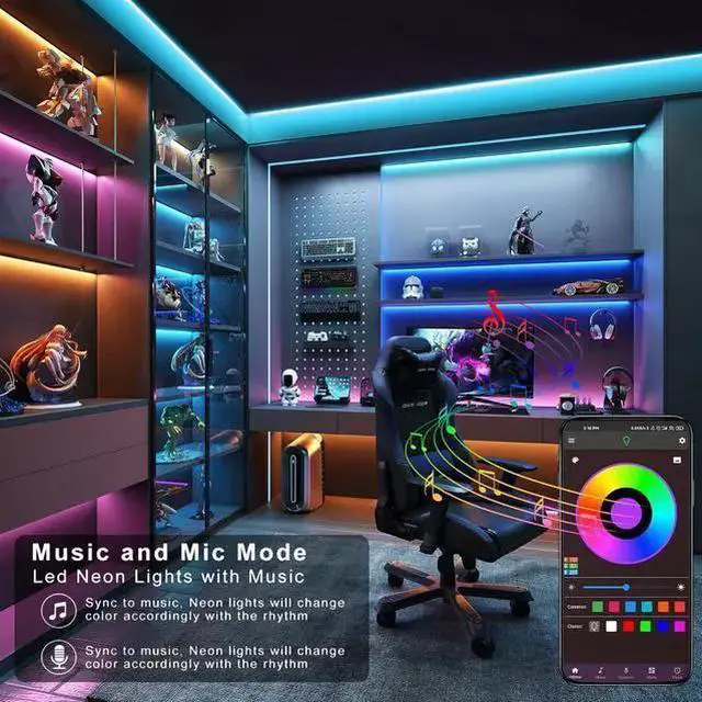 Alt view image 13 of 14 - Ledagic Led Lights for Bedroom 150 ft (2 Rolls of 75ft), Music Sync RGB Led Strip Lights with Remote App Control, Color Changing Led Lights for Room Home Kitchen Party Decor