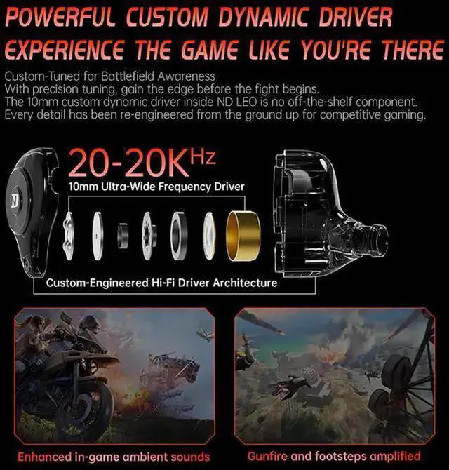 Alt view image 10 of 14 - ND Leo IEM Earbuds, 10mm Custom Dynamic Driver in Ear Monitor Headphones, Dual-Mode Tuning Music & Gaming Earbuds for Gamers Musicians Singer dj