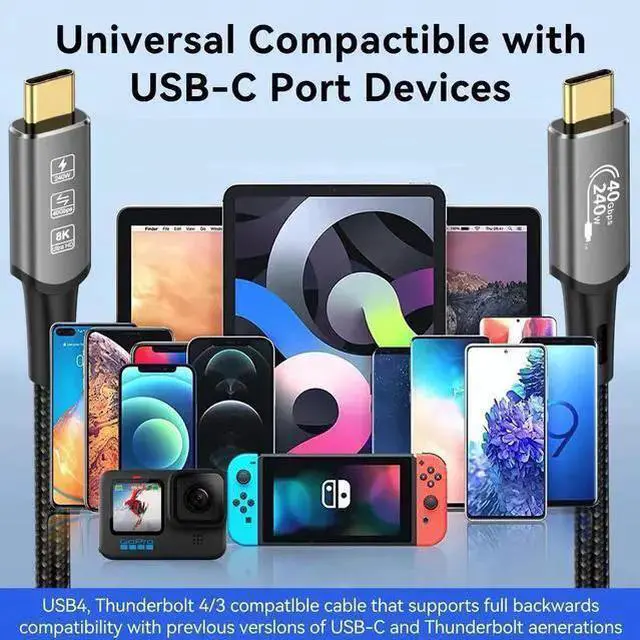 Alt view image 14 of 14 - USB4 Cable, with Thunderbolt 4 Cable, 240W Charging, 40Gbps Data, 8K @ 60Hz 4K120Hz HDR, PD3.1, USB C to USB C Cable, M1 M2 M3 SSD Laptops Monitor 3M