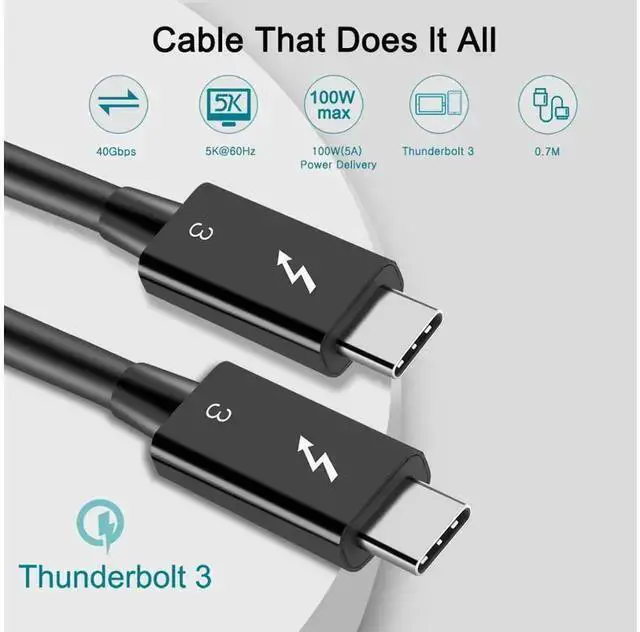 Alt view image 11 of 14 - 0.7M/2.3ft 100W Thunderbolt 3 cable 40Gbps 5K@60Hz Thunderbolt 3 to Thunderbolt 3 Cable for Thunderbolt 3 Docking Station Macs eokCXOY