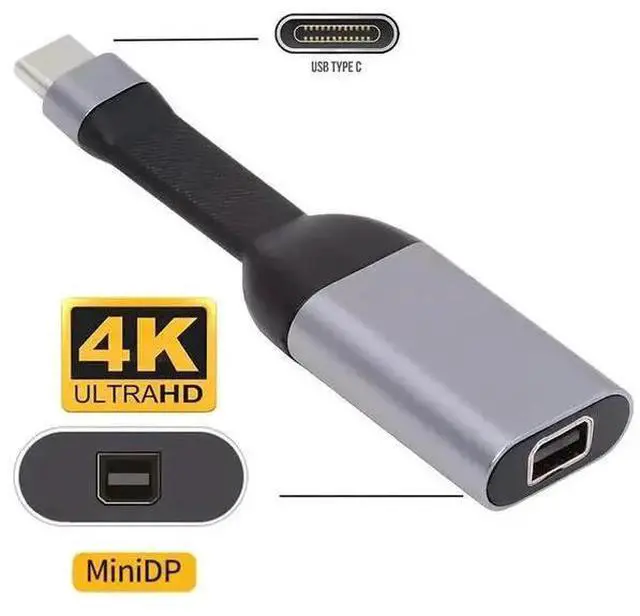 Alt view image 9 of 14 - USB-C to Mini DP Adapter 4K 60hz Type-C Source to Mini Displayport Sink HDTV Converter Ultra Slim Flat Cable 1080p for Laptop Tablet Phone