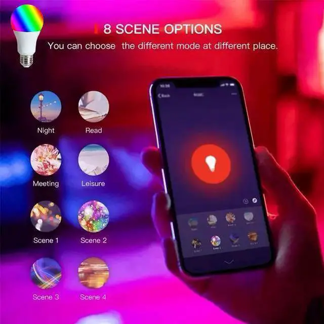 Alt view image 8 of 10 - Tuya Smart WiFi+Bluetooth RGB LED Bulb 4-Pack, 9W Dimmable Color Changing Light 800lm, 120° Beam, AC200-240V, Works with Alexa & Google Home E26/E27 Screw Base
