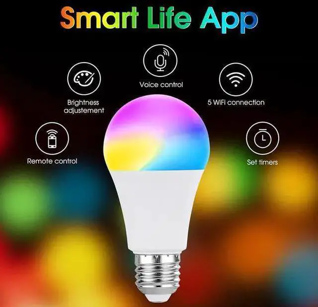 Alt view image 9 of 10 - Tuya Smart WiFi+Bluetooth RGB LED Bulb 4-Pack, 9W Dimmable Color Changing Light 800lm, 120° Beam, AC200-240V, Works with Alexa & Google Home E26/E27 Screw Base