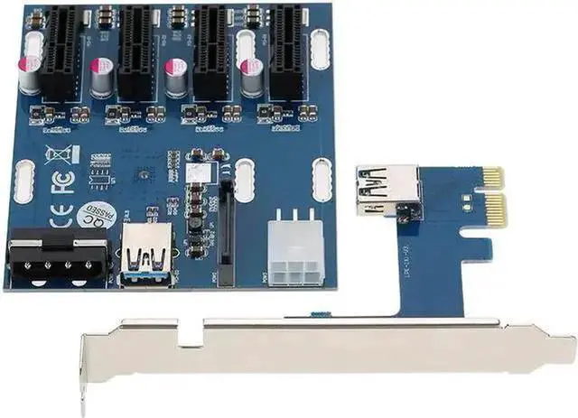 Alt view image 8 of 10 - PCI-E 1X Expansion Kit 1 to 4 Slots Switch Multiplier Hub Riser Card Adapter with USB 3.0 Cable Pcie Mining Modules