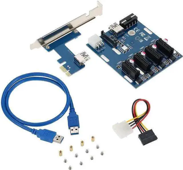 Alt view image 7 of 10 - PCI-E 1X Expansion Kit 1 to 4 Slots Switch Multiplier Hub Riser Card Adapter with USB 3.0 Cable Pcie Mining Modules