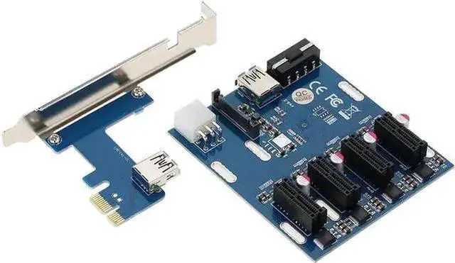 Alt view image 10 of 10 - PCI-E 1X Expansion Kit 1 to 4 Slots Switch Multiplier Hub Riser Card Adapter with USB 3.0 Cable Pcie Mining Modules